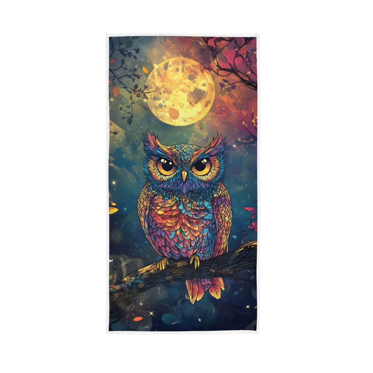 HUYGD Colorful Owl Moon Night Hand Towels, 15 x 30 Inches, Soft Highly Absorbent Towels for Bathroom Gym Hotel