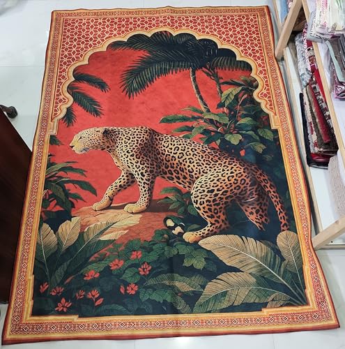 Image of Cotton Bolls Textiles Rugs for Living Room 5x7 Feet Large Size | Lightweight Foldable Carpet for Bedroom & Hall | Easy to Handle During Daily Cleaning | Travel Friendly Printed Rug | Leopard
