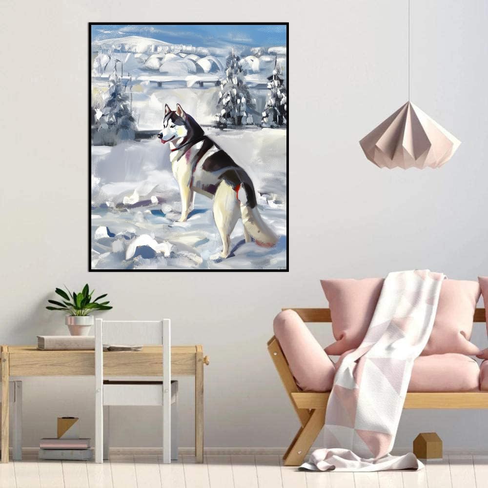 DIY Paint by Number for Adults Beginner Siberian Husky Dog Paint by Number on Canvas DIY Oil Painting for Gift Home Wall Decor 20x24inch(50x60cm) Frameless