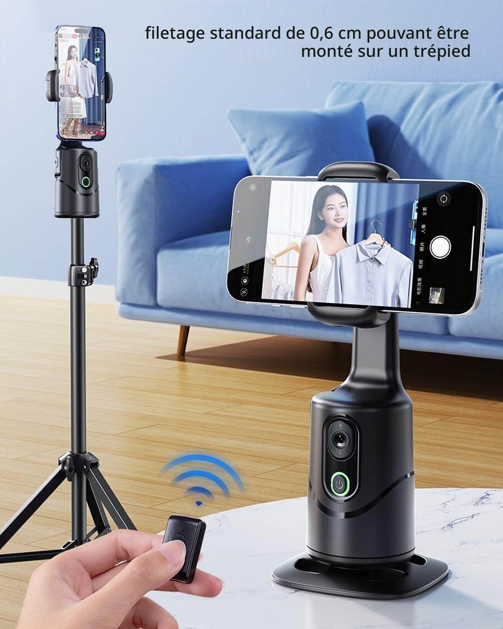 Auto Face Tracking Phone Holder,No App Required,360° Rotation Phone Camera Stand with Remote and Gesture Control, Smart Shooting Tripod for Vlog/TIK Tok Live Streaming Youtube Video Recording
