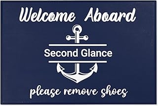 Welcome Aboard Boat Mat,Remove Shoes Boat Mat,Custom Nautical Gift,Lake House,Coastal Decor,Non Slip Personalized Anchor Yacth Rug,Doormat Beach House Anti Slip Mat,Blue,Regular 36'' × 24''