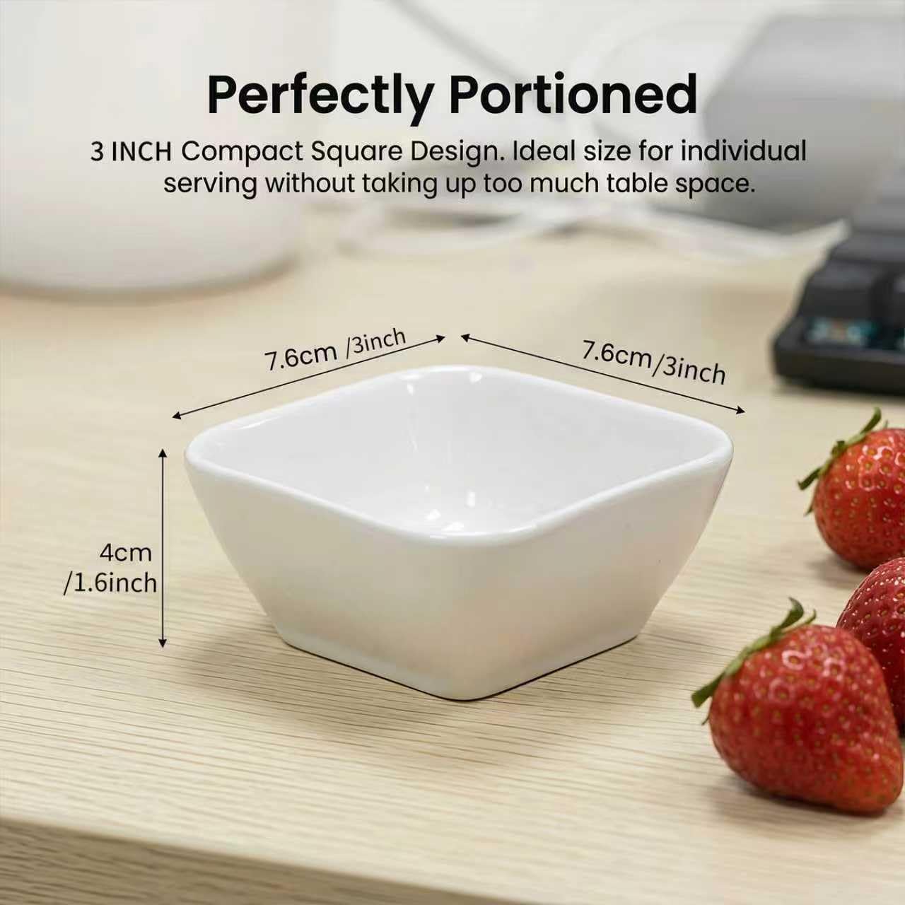 24-Pack 3oz Ceramic Dipping Bowls Ramekins for Sushi, Ketchup, BBQ, Appetizers, Party Platter, Restaurant Service | Stackable, Dishwasher & Microwave Safe, White