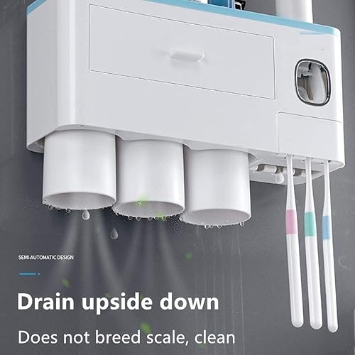 Miniatura 5 de Juego de soportes para cepillos de dientes, dispensador automático de pasta de dientes, 2 tazas magnéticas, multifuncional, montaje en pared, ahorro