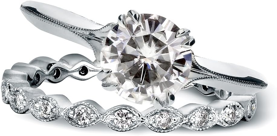 Kobelli Vintage Style Forever One (D-F) Moissanite Bridal Set 1 2/5 CTW 14k White Gold