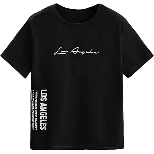 Floerns Boy's Slogan Print Round Neck Casual Short Sleeve Tee Shirt