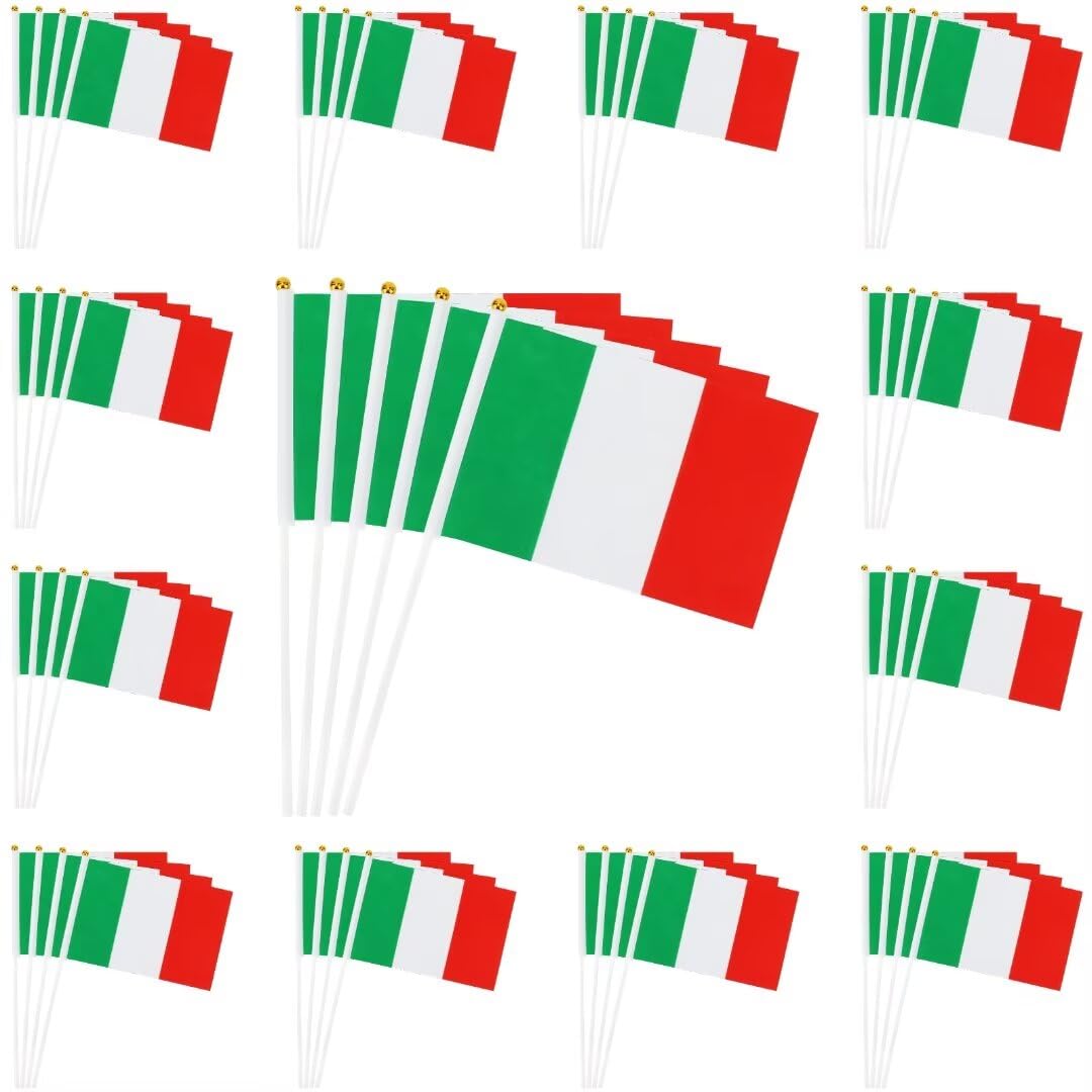 Bomtop 50 Pezzi Bandiera Italiana a Manovella 21 x 14 cm per Festa Nazionale, Eventi Sportivi, Decorazione Interna Esterna