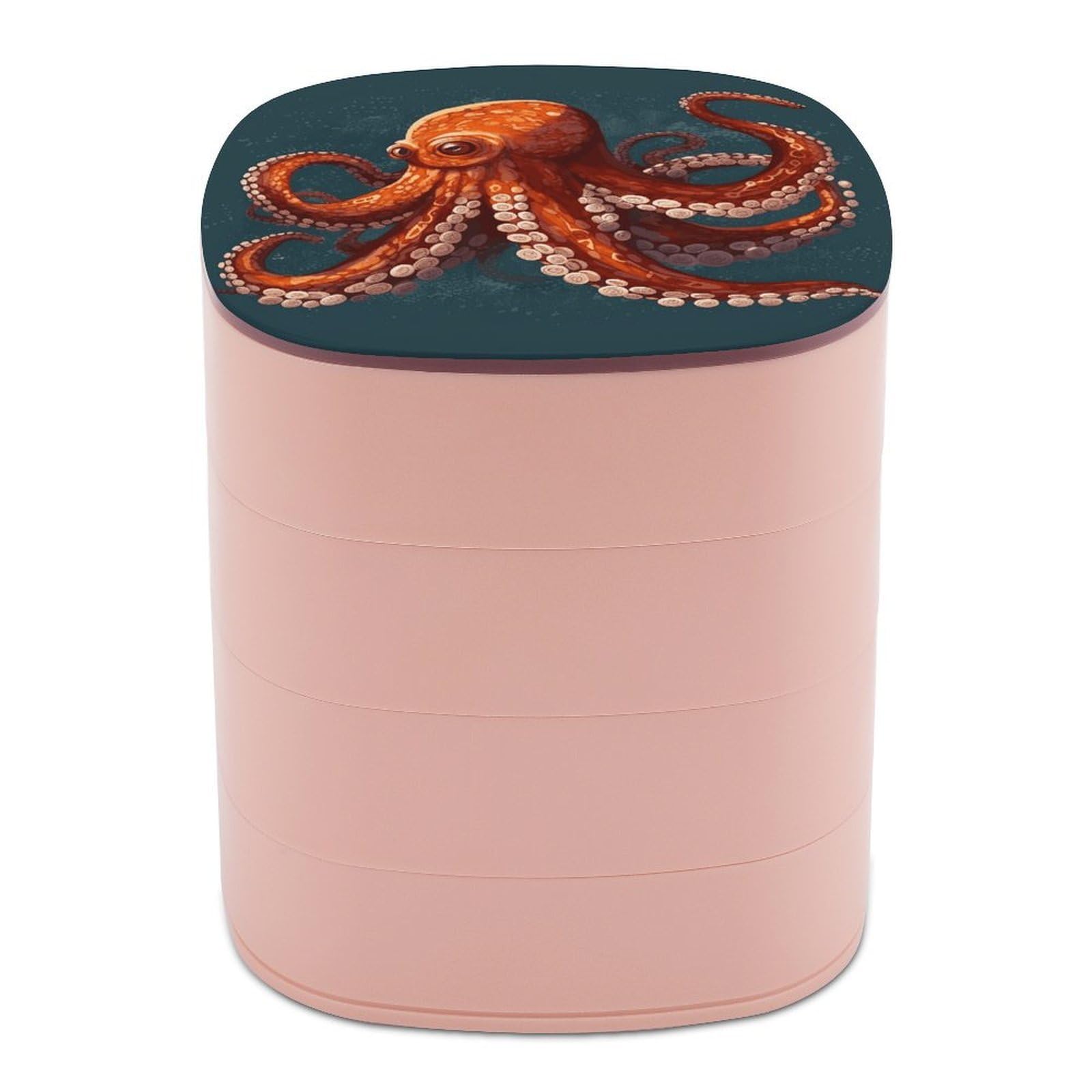 JTREHY Animal OctopusJewelry Box 4-Layer Rotating Stronge Boxs Round Travel Jewelry Case with Lid for Bracelets Rings Bracelets, Gift for Women