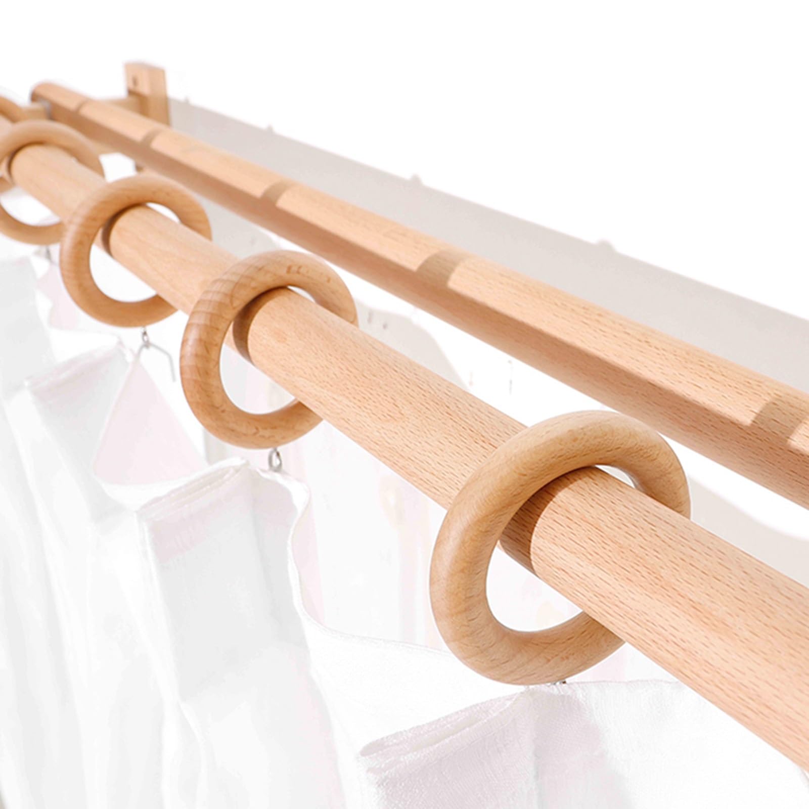 Tringle à Rideaux Romaine avec Double Support, 1 m, Style Industriel extérieur, Porte-bûches en Bois, Installation Facile, Anneaux Inclus pour la décoration intérieure et extérieure.