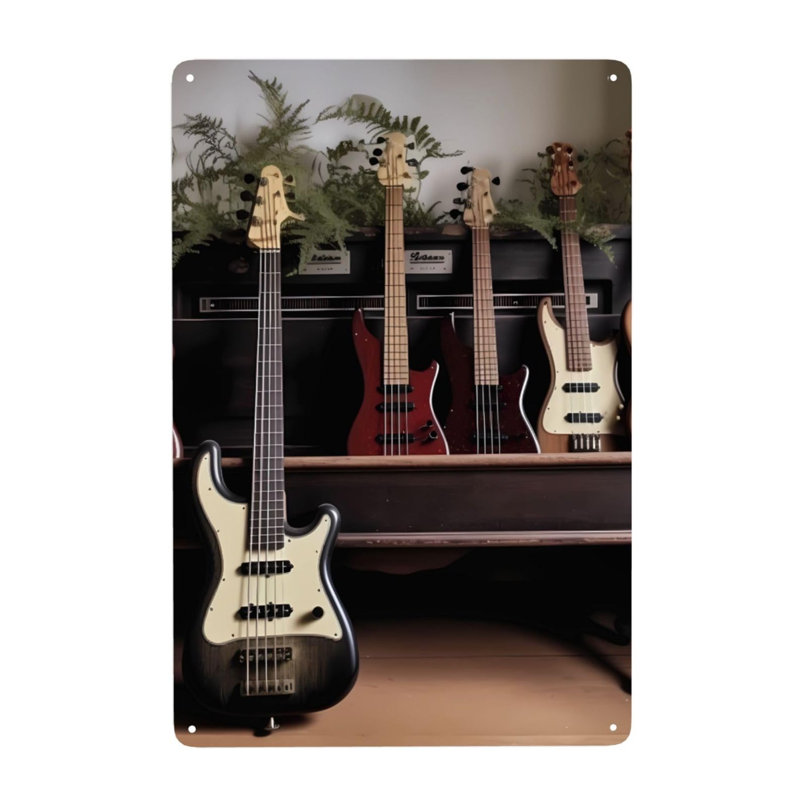 Vintage Metal Tin Signs Retro Garage Signs Stylish Wall Art Plaques for Home Decor Unique Poster 8x12 Inch Guitar Bass Music Musical Instruments Metal Sign Outdoor Wall Decorations Gifts