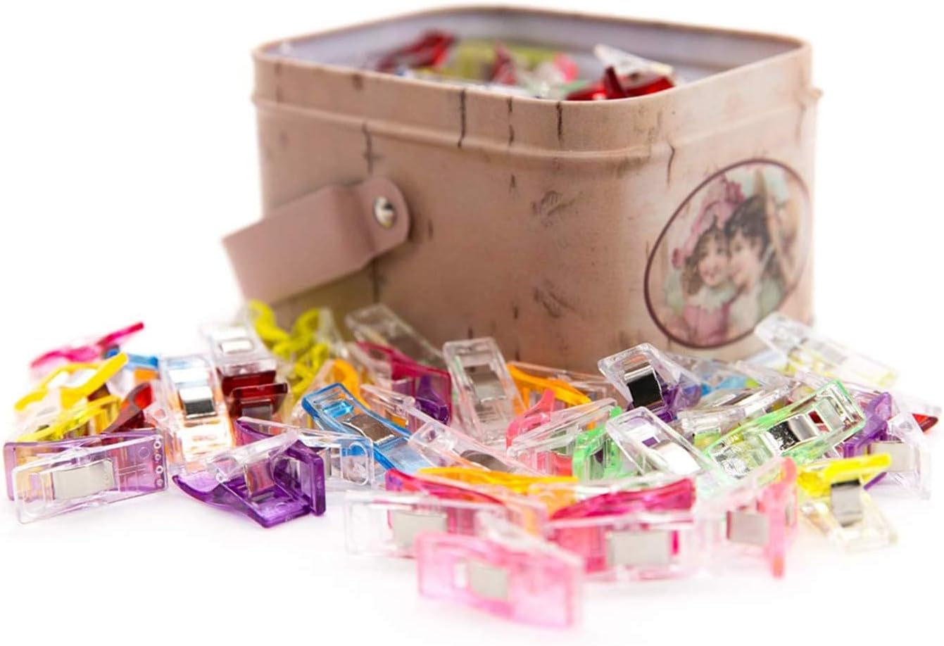 GDMINLO 100 Pack Multipurpose Sewing Clips for Quilting and Crafts with Tin Box, Assorted Colors