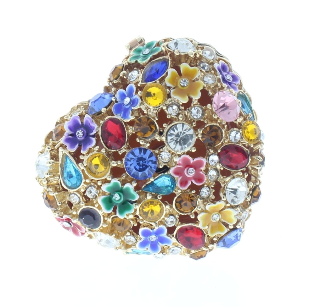 Ciel Collectables Floral Heart Trinket Box, Hand Painted Colorful Enamel