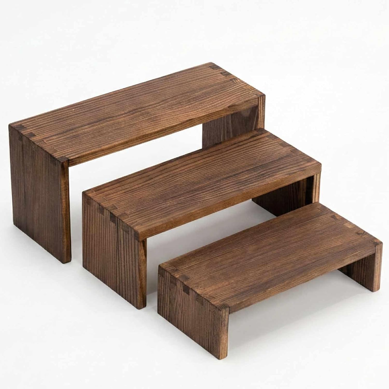 3-Tier Wood Display Risers – Versatile Food Display Risers for Party, Desktop Organizer for Home, Office & Kitchen, Multi-Purpose Wooden Shelf for Plants, Collectibles(9.5/8.5/7.5 in)
