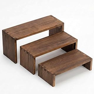 3-Tier Wood Display Risers – Versatile Food Display Risers for Party, Desktop Organizer for Home, Office & Kitchen, Multi-Purpose Wooden Shelf for Plants, Collectibles(9.5/8.5/7.5 in)