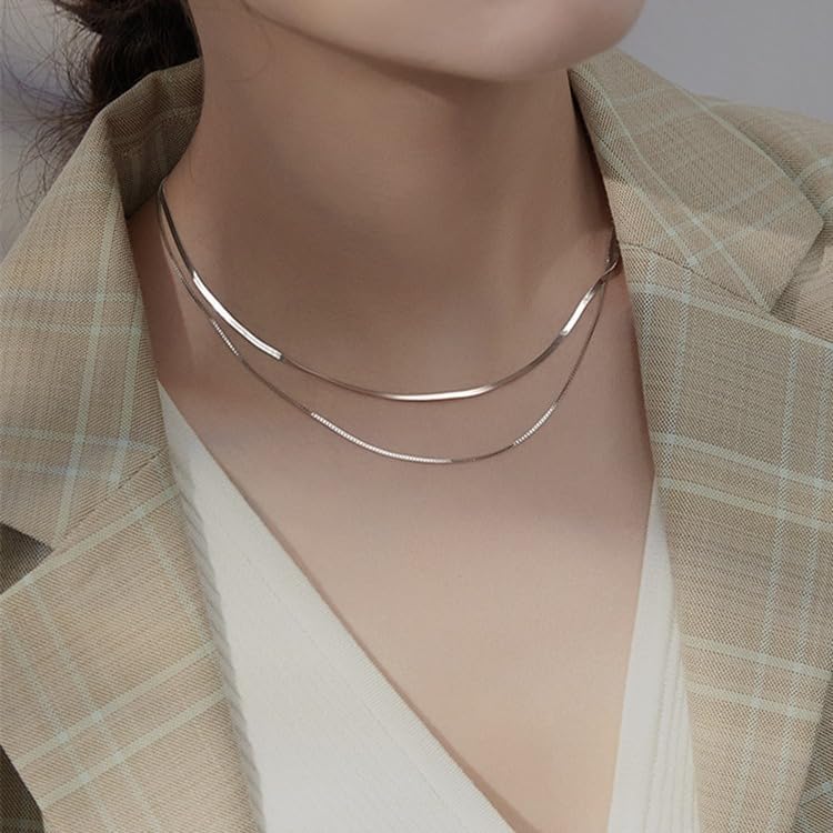 Double Layer Snake Chain Necklace, Sterling Silver Plated, Double chain, Women's Fashion Jewelry - Image 6