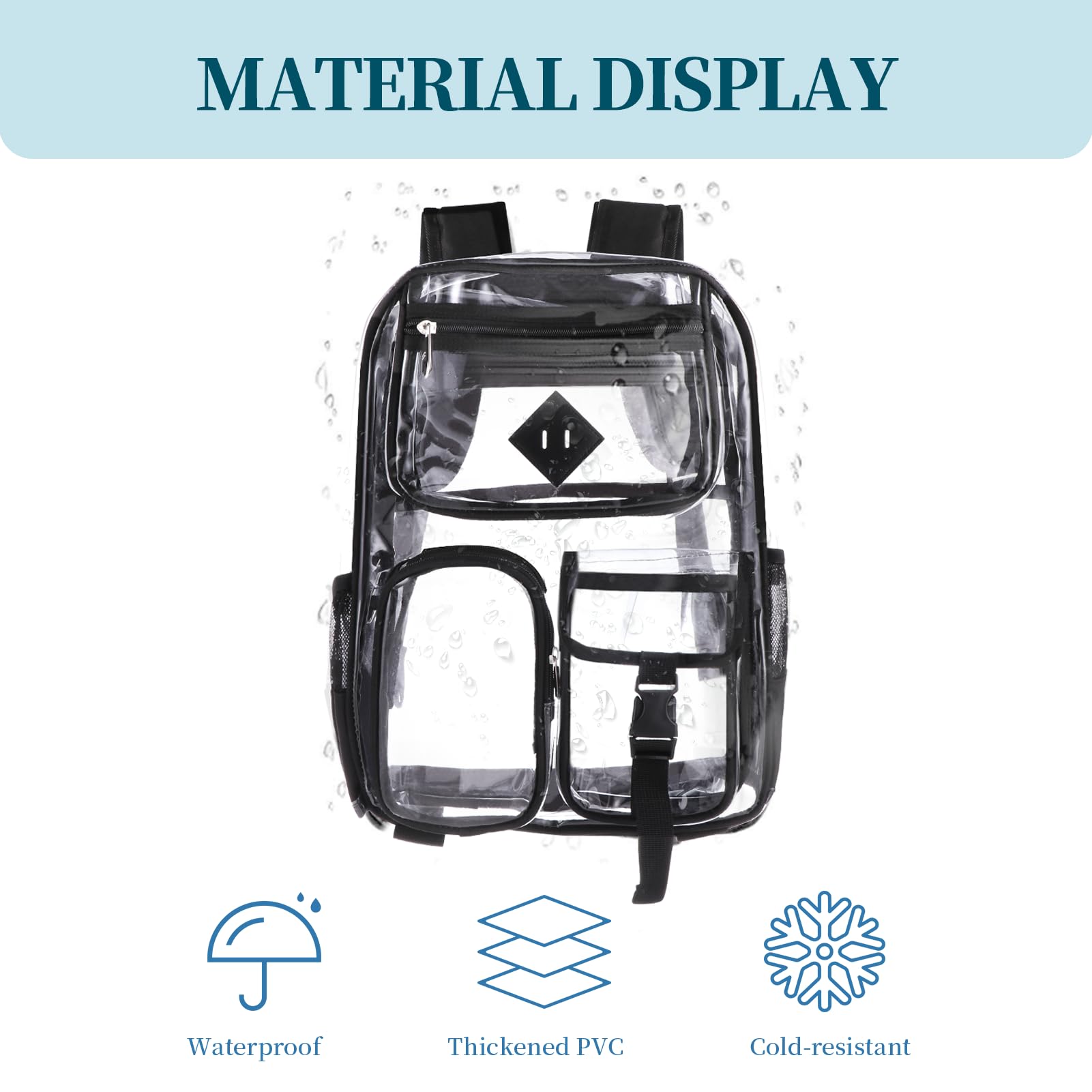 Grande zaino trasparente resistente – multi-tasche trasparente Bookbag Stadium approvato con cinghie rinforzate impermeabile zaino trasparente per adulti, lavoro, concerti, viaggi,