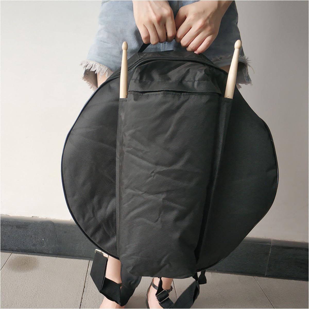 Toddmomy Bolsa para Instrumentos Musicales Pequeña de Tela Oxford Negra, Estuche Portátil Acolchado para Caja de Batería con Asa y Mochila de Transporte para Músicos Viajeros