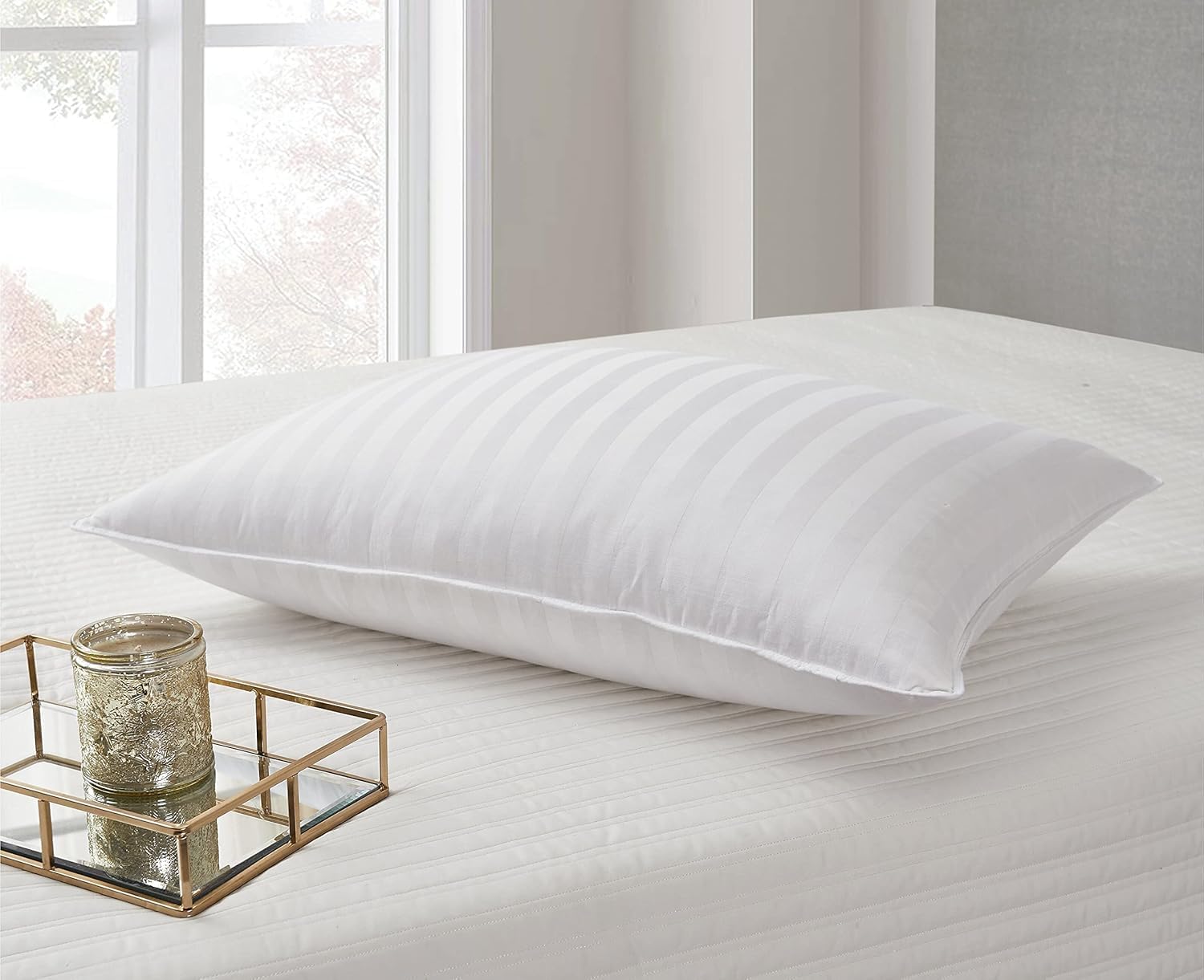 White Cotton Bed Pillow, Standard Size 45 x 67.5 cm, Medium Firm, Hypoallergenic Polyester Fibre Fill Set of 1-image-37