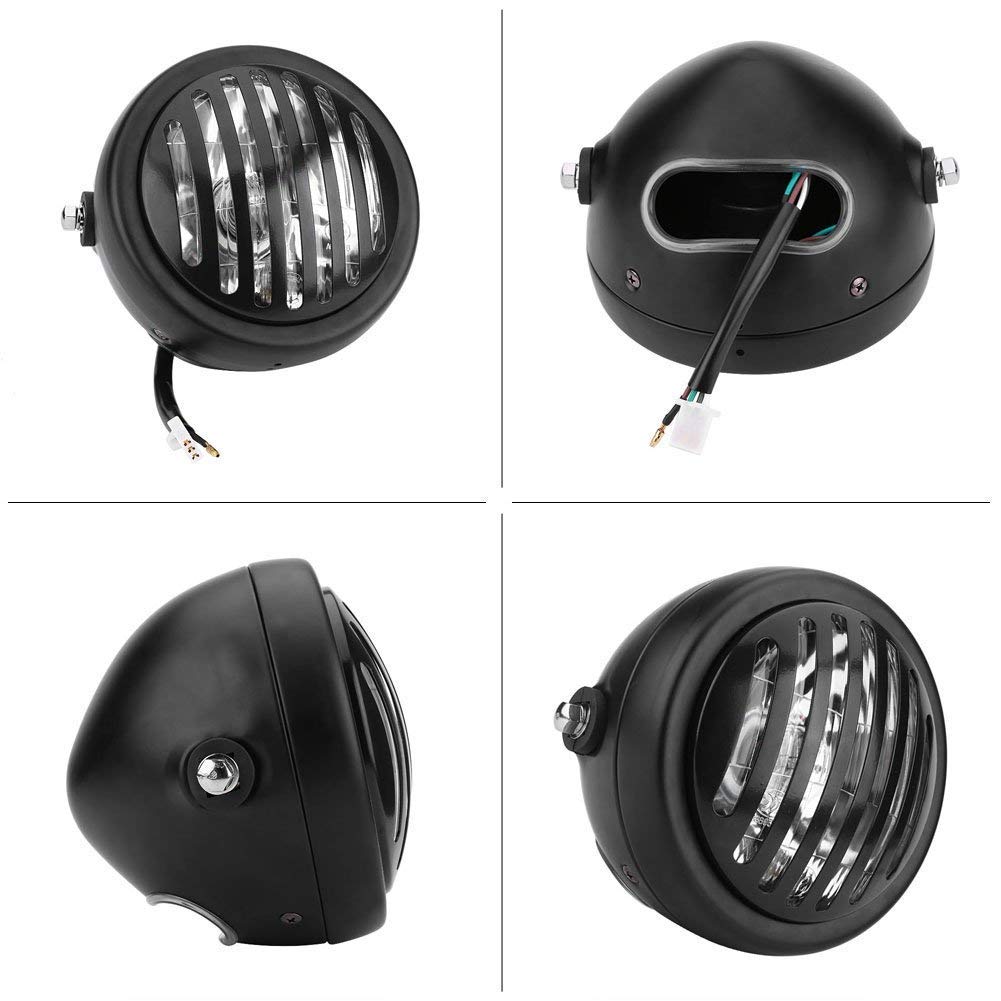 Faro anteriore vintage per moto stile griglia universale per Harley Cafe Racer Bobber Chopper (vetro bianco e nero)