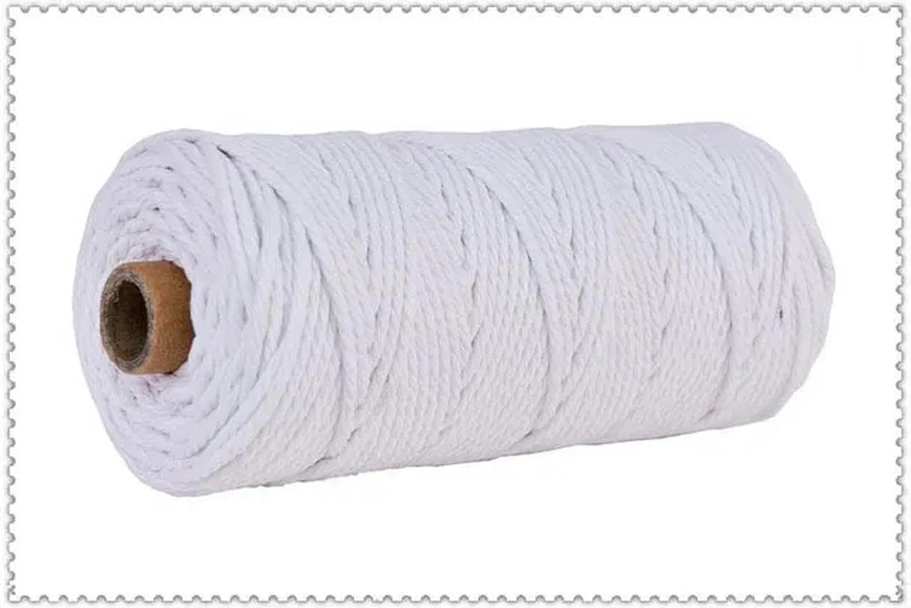 Macrame Cord Twisted String Cotton 3mm Macrame String 110 yards Multicolor(White)