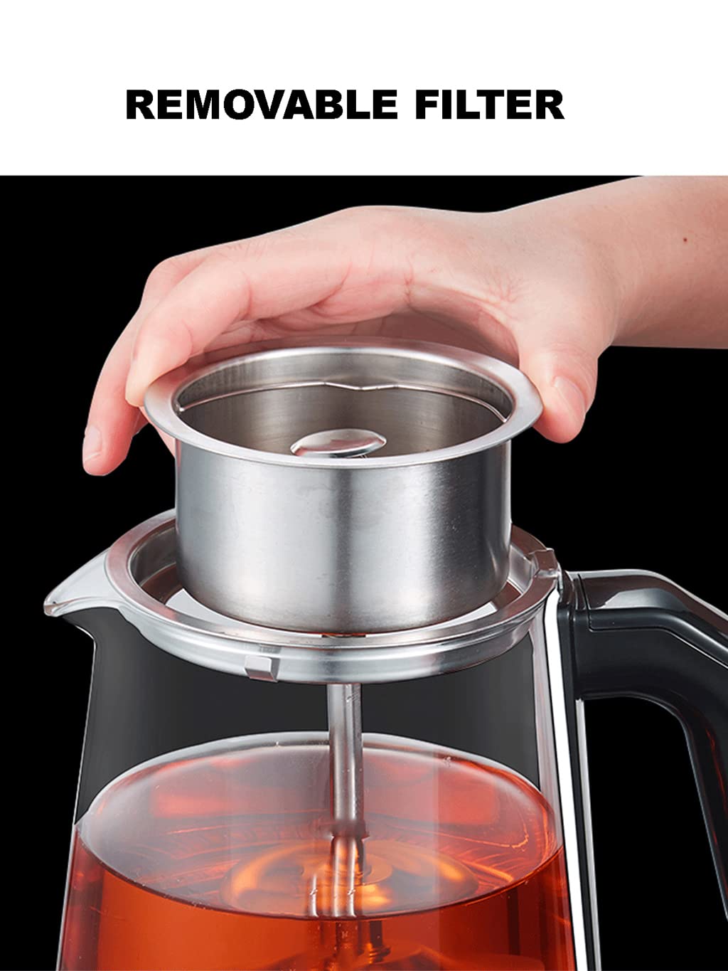 Hervidor eléctrico de agua de vidrio con luz indicadora LED, ebullición rápida de 1,2 L, tetera con función de mantener el calor, té de agua caliente, control de perilla/negro/negro