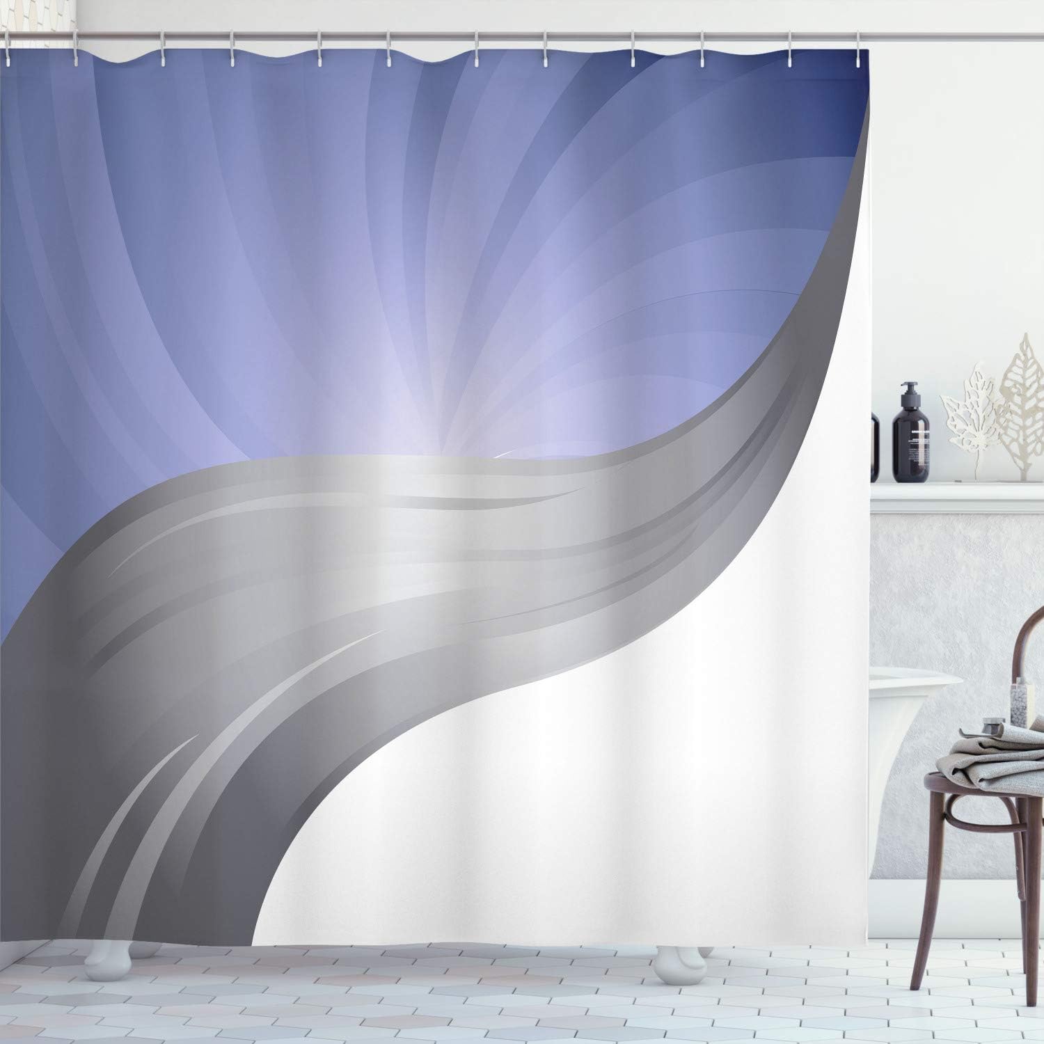 Ambesonne Contemporary Shower Curtain, Spiraling Stripes with Monochrome Tones Modern Art Inspirations Abstract, Cloth Fabric Bathroom Decor Set with Hooks, 70" Long, Turquoise White