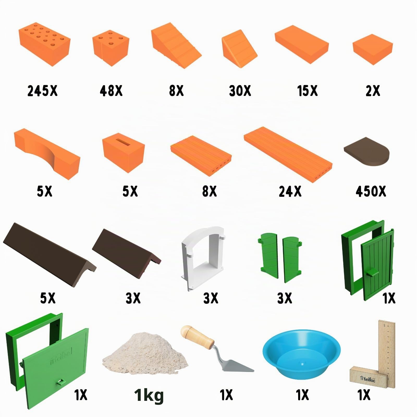 Teifoc Kreativbaukasten - Steinbaukasten 660, mit 850 Mini Ziegelsteinen | Für DIY Projekte, Bastelset für Kinder ab 6 7 8 Jahren und Erwachsene, Kreativspielzeug, Bastelset, Set mit Bastelmörtel