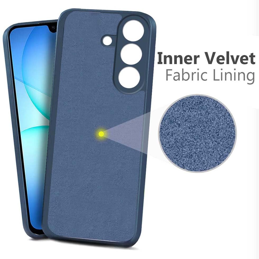 Image of Fashionury Liquid Silicon Back Cover for Samsung Galaxy M17 5G / Samsung Galaxy A17 5G / Samsung Galaxy F17 5G | Camera Protection | Inner Velvet Fabric | Anti-Fingerprint | Ultra Slim Case (Blue)