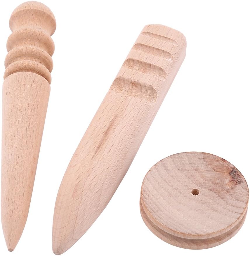 Leather Burnishing Tools, Leather Craft Multi-Size Wood Slicker for Leather Projects,Leather Burnisher for Leather Working,Set of 3