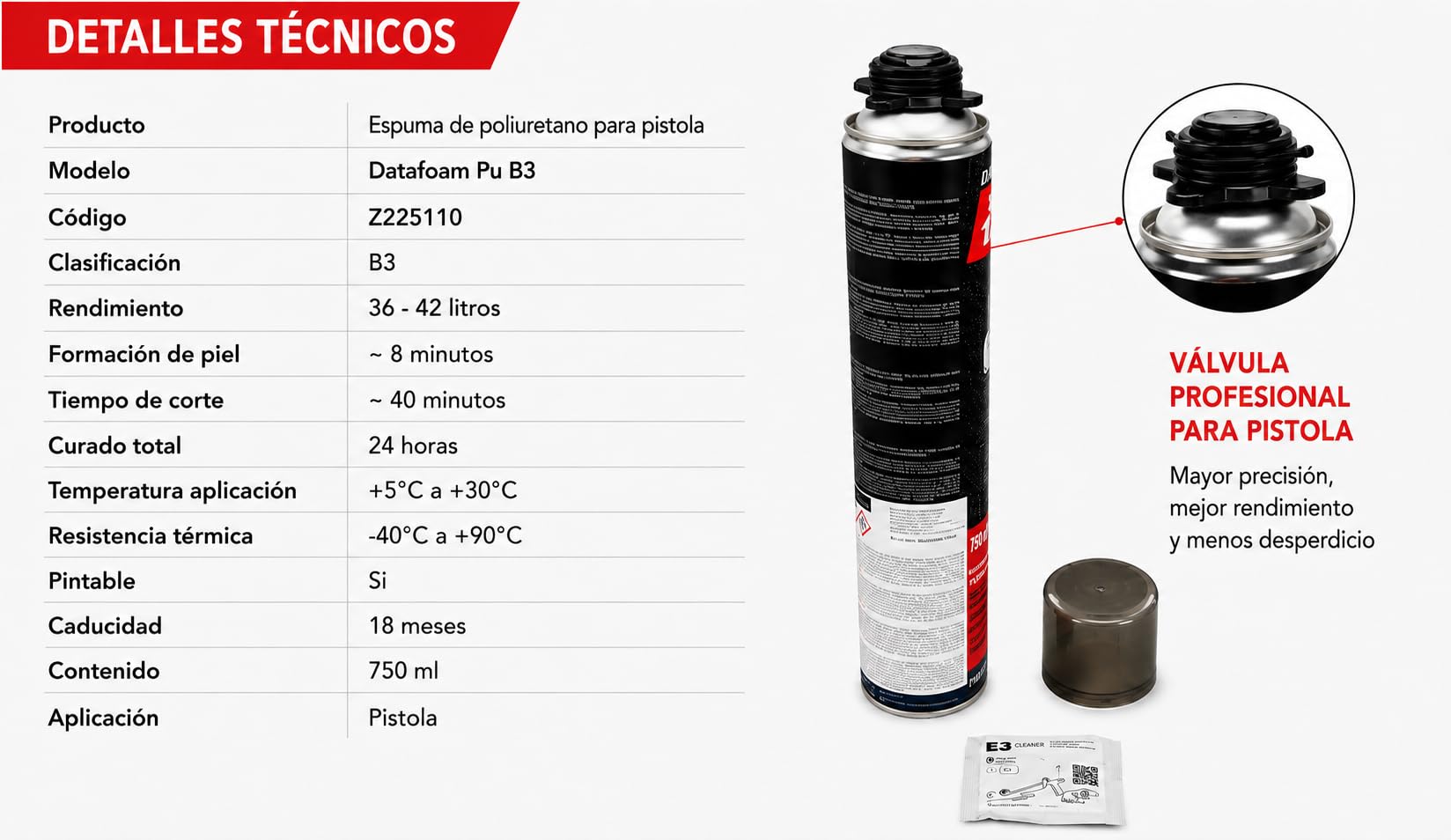 Espuma de Poliuretano B3 para Pistola 750 ml Datacol Z225110 – Pack 12 Aerosoles Aislantes y Selladores Profesionales – Alto Rendimiento 36-42L