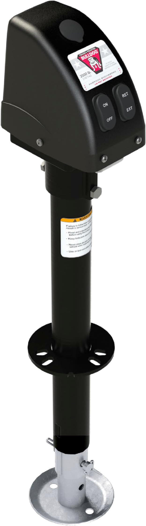 Bulldog 500187 Powered Trailer Jack, A-Frame, 3,500 lbs. Lift Capacity, Bolt-On, 14 Inch Travel, Black Cover