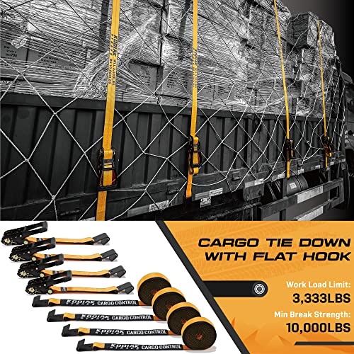 4 Pack 2" X 27' Ratchet Tie Down Straps With Flat Hooks, 10000 Lbs Break Strength Cargo Truck Strap Heavy Duty Perfect For Moving Appliances, Lawn Equipment And Motorcycles Kodiak Straps #TOP1