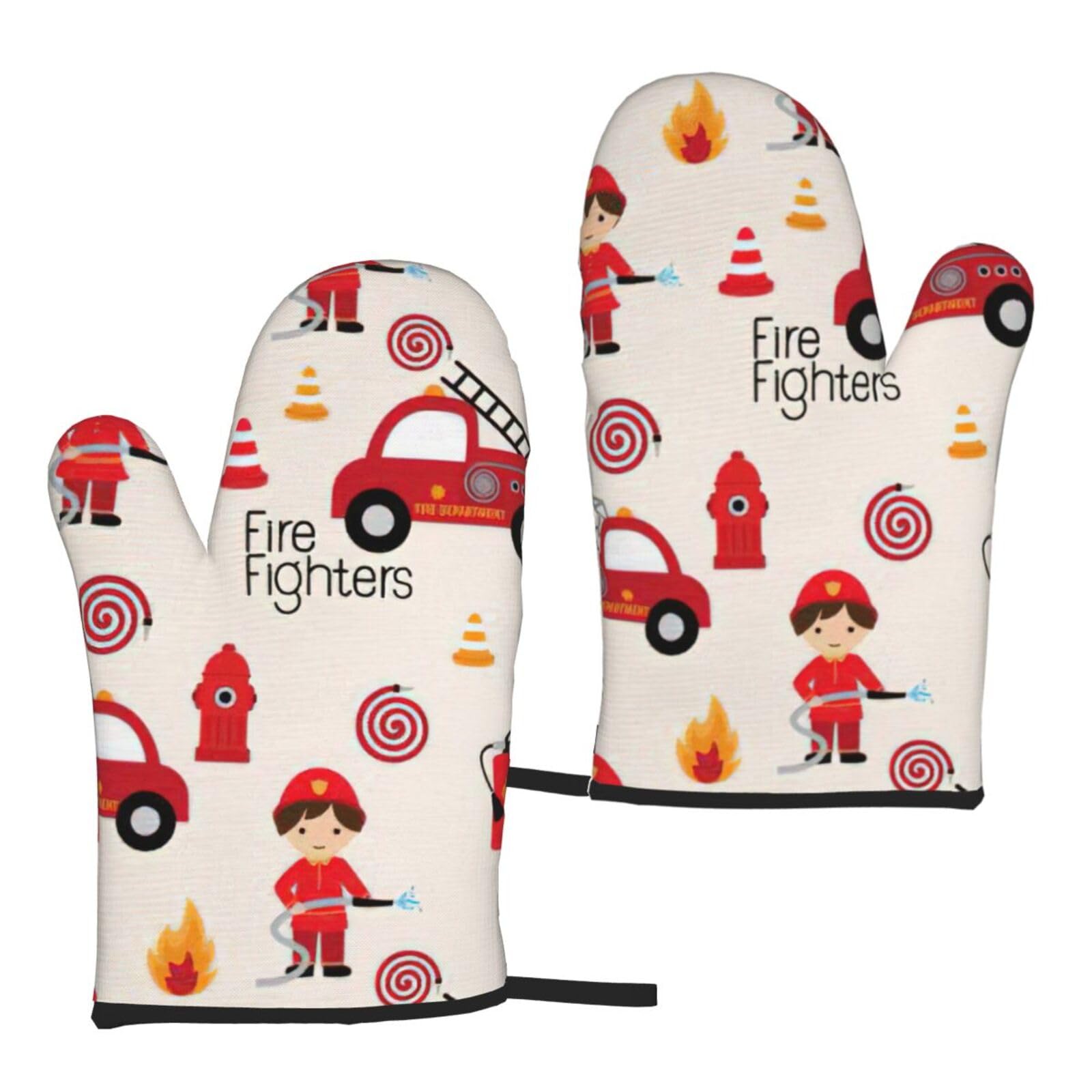 Nimongt Boys Black Little And Girls In Firefighters Print Adults Universal Fit Heat Resistant Oven Gloves Reusable Cooking Outdoor Grilling