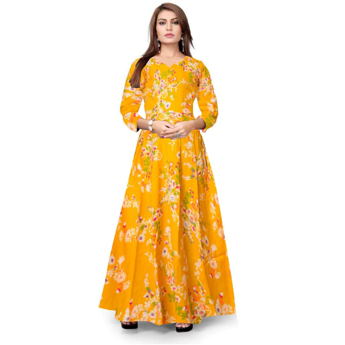mudrika Women's Full Sleeves Fit and Flare Rayon Printed Long Gown (Free Size Upto XXL)-picture-17