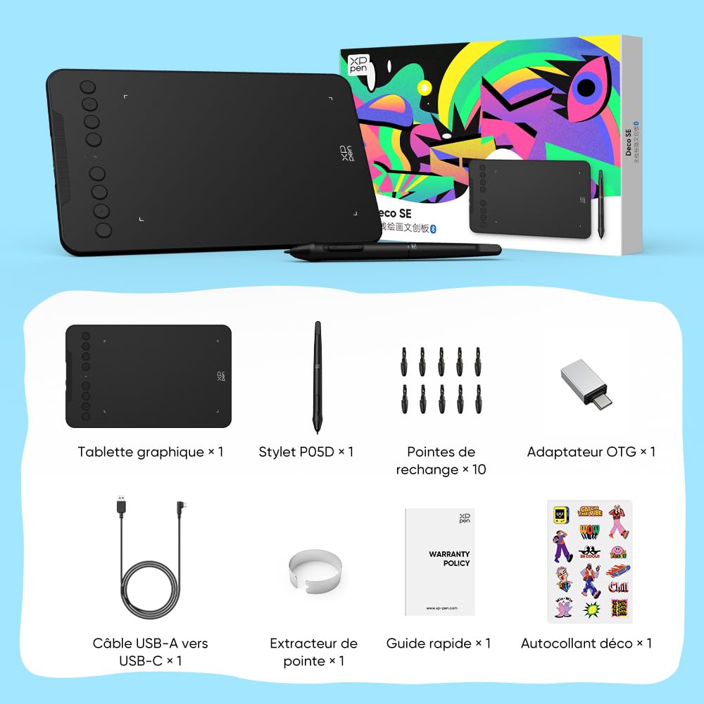 XPPen Deco Mini7W v2 Tablette Graphique Bluetooth 5.0 7 Pouces 16K Niveaux de Pression