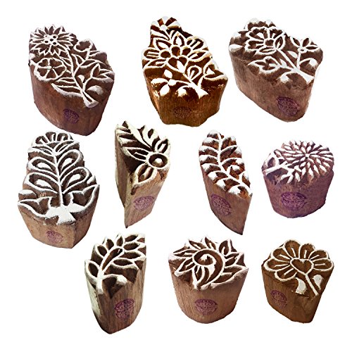 Henna Wooden Stamps Traditional Small Floral Pattern Printing Blocks (Set of 10)