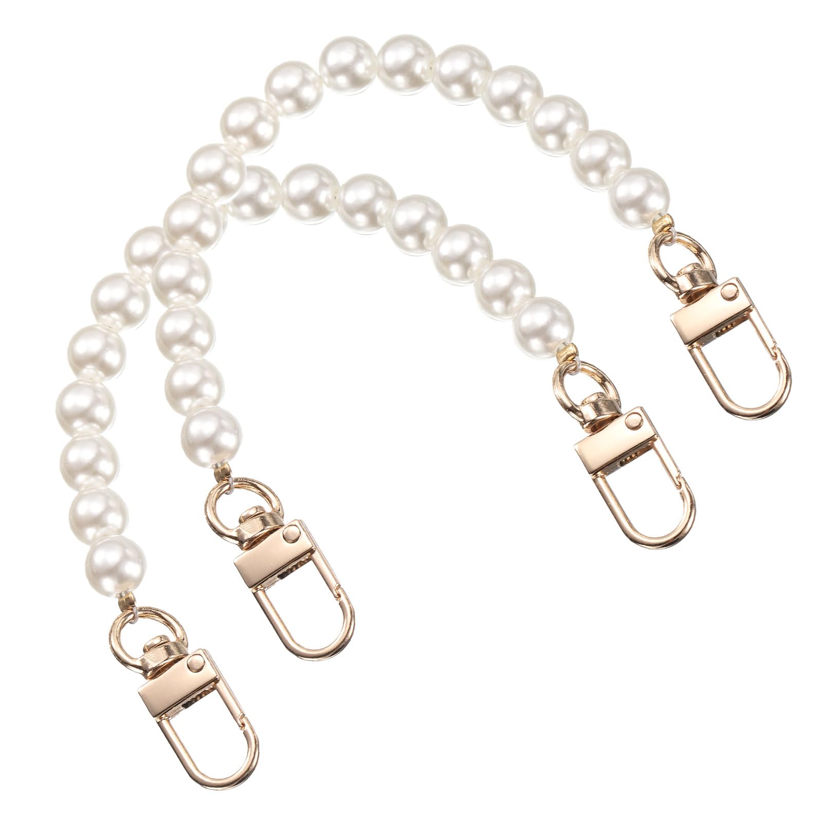 BELICIA 2 Pcs Premium Imitation Pearl Purse Strap, 8 Inch Handbag Purse Chain with Swivel Clasp Replacement Extender Bead for DIY Decorative Handbags Bags, Gold-image-1