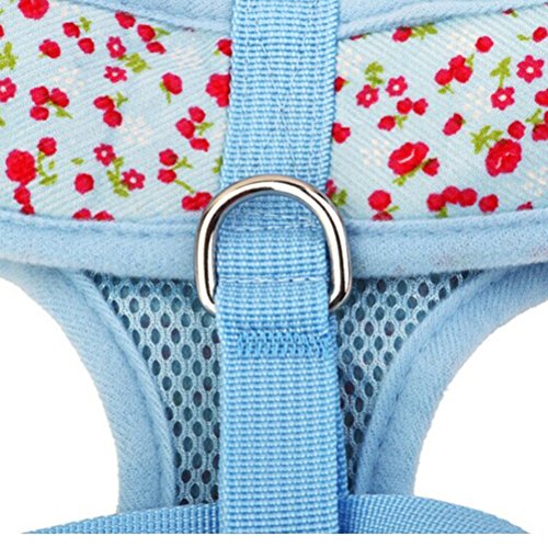 Peitoral para cães pequenos com padrão floral TINKSKY com guia - Tamanho PP (Azul)