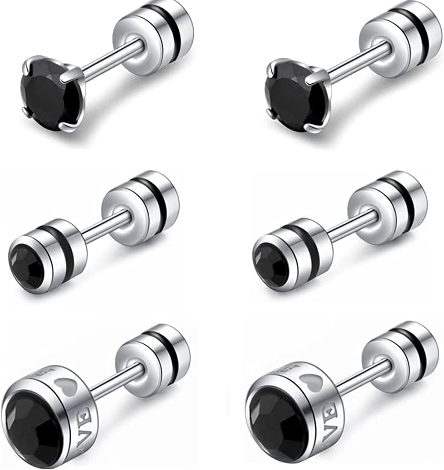 5 Pairs Titanium Screw Back Cubic Zirconia Studs - Hypoallergenic Helix Piercing Jewelry For Sensitive Ears