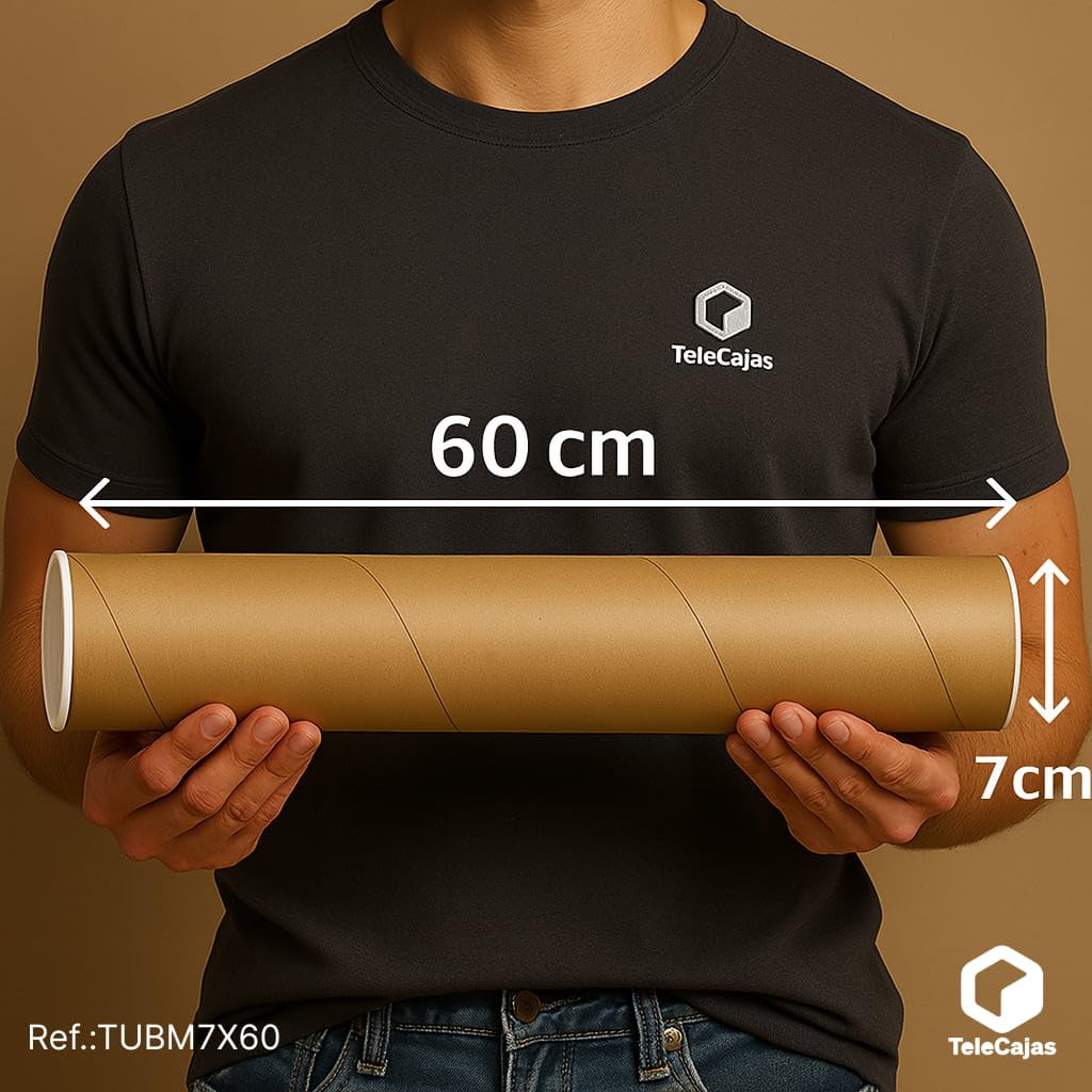 TELECAJAS | 10 Tubos de cartón de 7 x 60 cm, para Lienzos y productos largos enrollables. | Marrón. Incluye tapas | Pack de 10