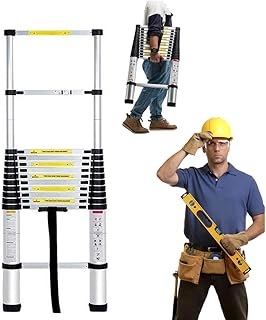 3.8M 12.5Ft Stepladder Telescopic Ladder DIY Aluminum Alloy Lightweight Folding Extendable Extension Ladder for Home Office Loft Indoor Outdoor High Building Use, En131 Certified, 330 Lbs Capacity