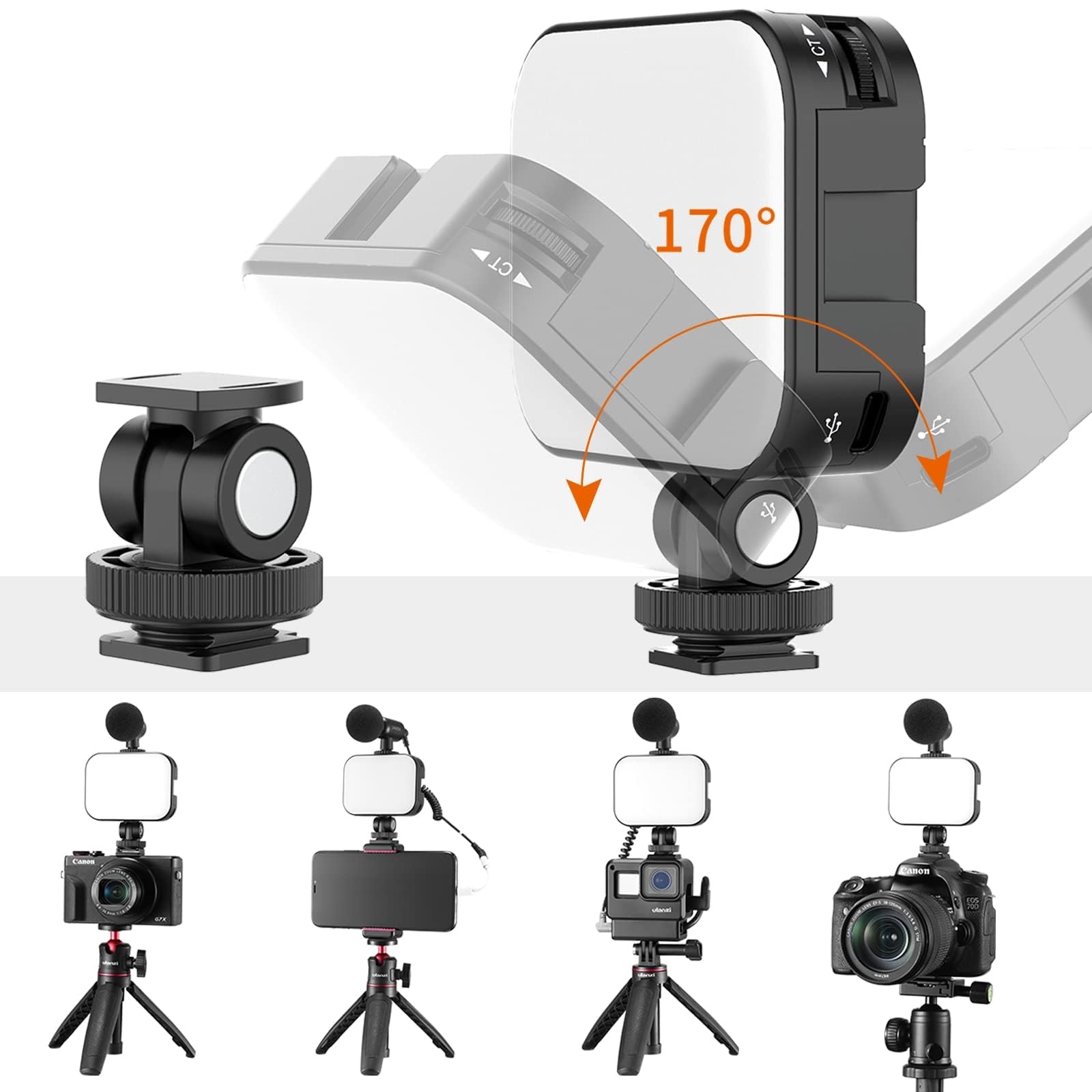 ULANZI VL100C Mini Luz de vídeo de la cámara LED USB con batería de 2000mAh, Regulable 2500-6500K con Montaje de Zapata fría, CRI95+ para Vlogging, TikTok, Fotografía Retrato