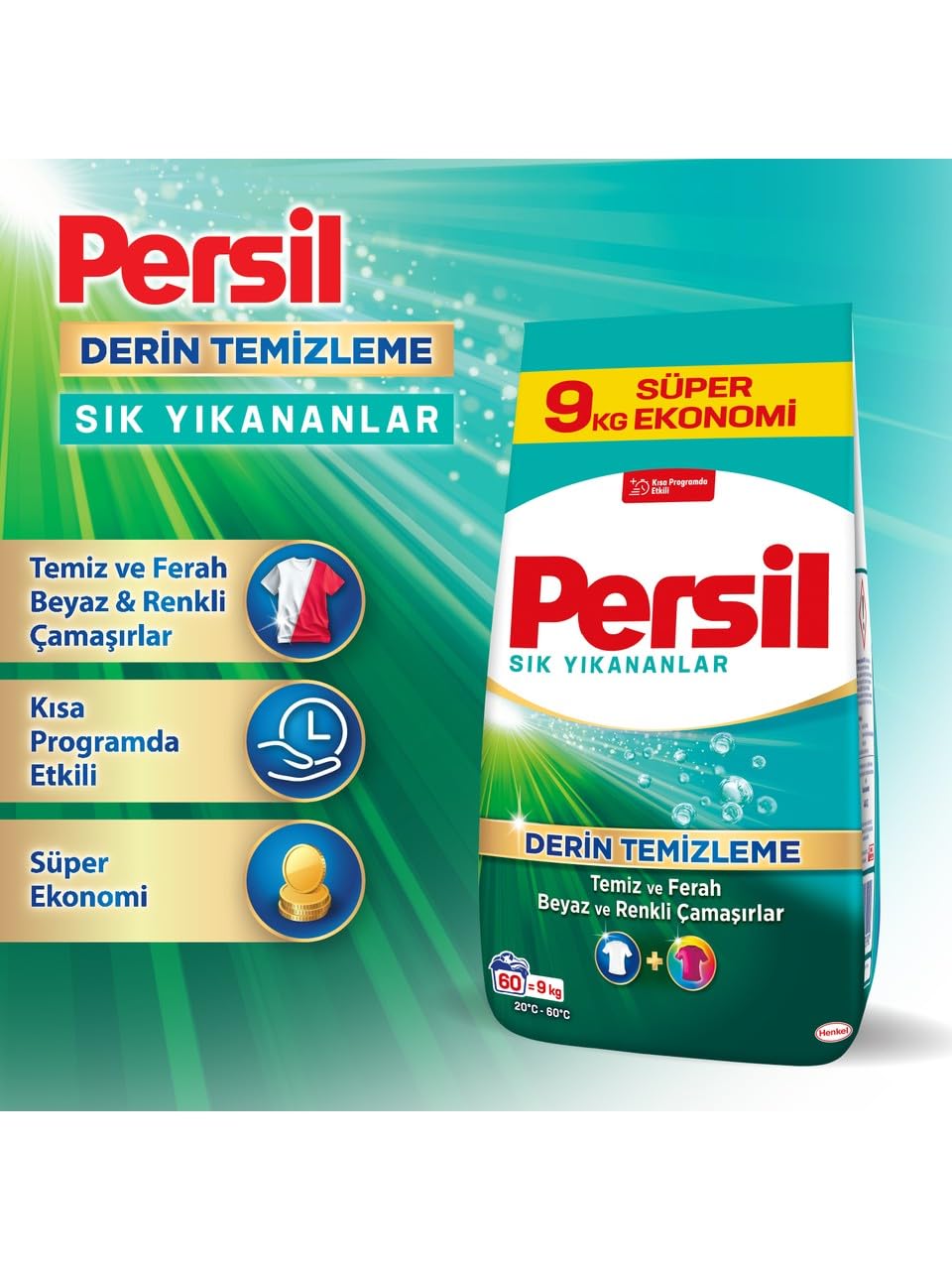 Persil Toz Sık Yıkananlar Çamaşır Deterjanı 9 Kilogram 60 Yıkama, Sık Yıkananlar 9kg (2 paketi)