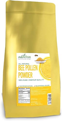 Alovitox Polvo de polen de abeja fresca de 16 onzas  100% puro y natural de abeja cruda  Proteínas de suplemento de polen de abeja  Vitaminas B6,