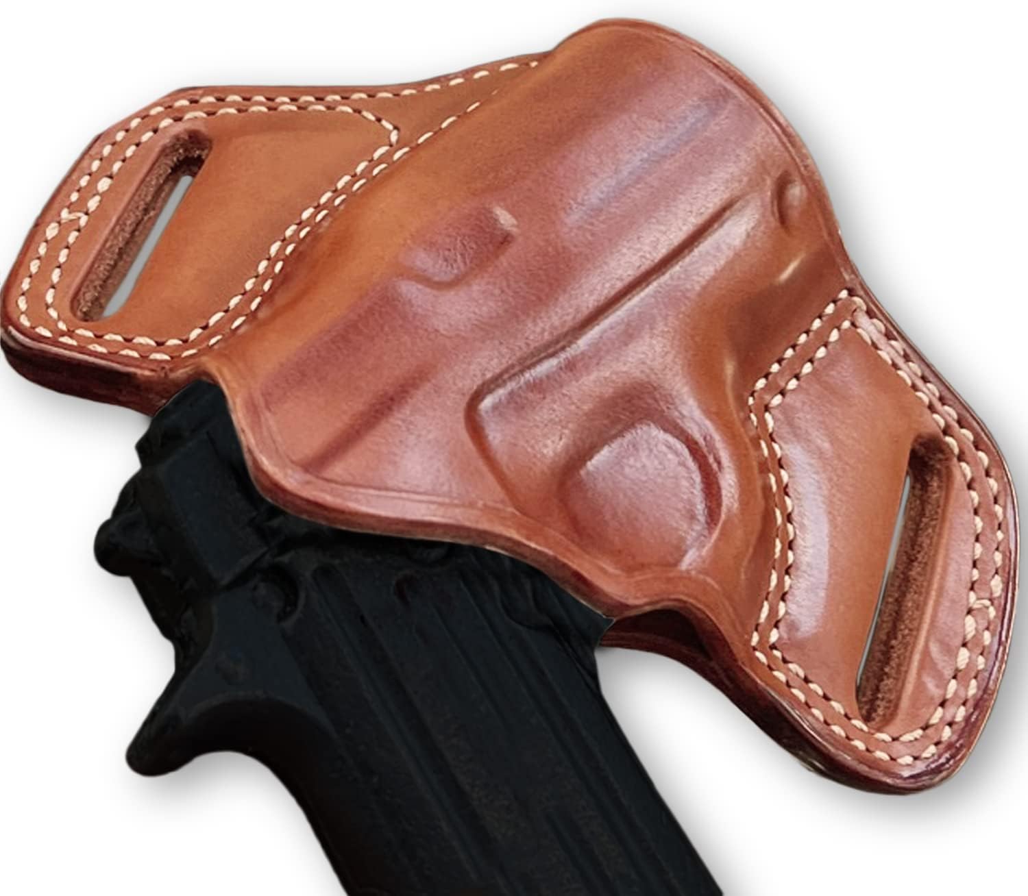 Premium The Ultimate Leather OWB Pancake Holster Open Top Fits 911 380 ACP 2.7''BBL, Right Hand Draw, Brown Color #1337#