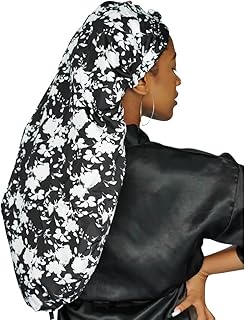 Shower Cap for Braids, Dreadlocks, Sew ins or any long hair style (Black and White)