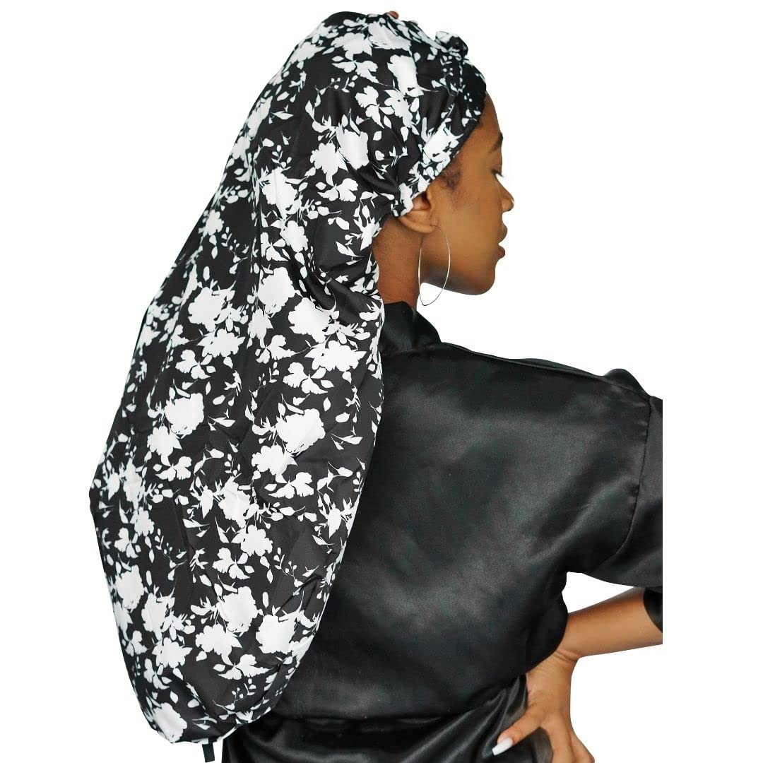 Snatched Flames Shower Cap for Braids, Dreadlocks, Sew ins or any long hair style (Black and White)