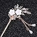 Monrocco Rhinestone Pearl Flower Hair Stick Chinese Hair Chopsticks Vintage Tassel Hair Pin Chignon Pin Chopsticks Hair Styling Hair Making Accessories for Women (White)