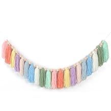 GIAUMA Boho Yarn Tassel Garland with Wood Beads Pastel Wall Hanging Tassels Bunting Banner for Spring Easter Classroom Nursery Baby Shower Birthday Party Kids Room Dorm Bedroom Decor