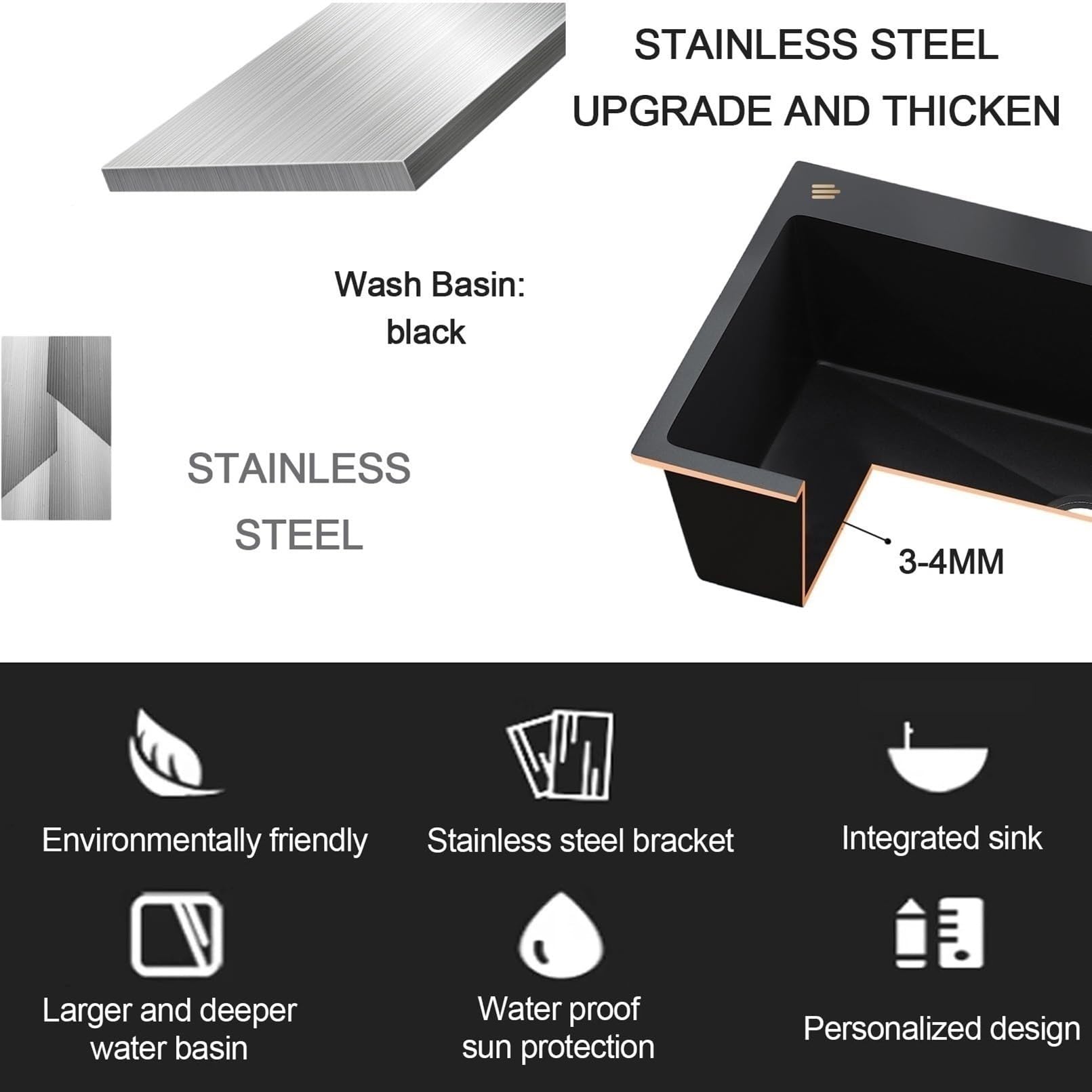 Edelstahl Schwarz Küchenspüle, Freistehende Outdoor Waschbecken Mit Unterschrank, Mobiles Ausgussbecken Mit Abtropfschale, Multifunktion Waschtisch Mit Wasserhahn, Für Keller Camping Outdoor (Size :