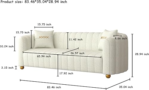 Miniatura 2 de Sofá de felpa de lujo para sala de estar, sofá moderno de mediados de siglo de 84 pulgadas, sofá de 3 plazas con patas doradas y 2 almohadas, sofá